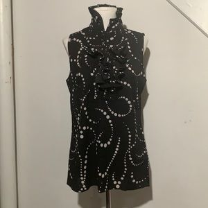 Sleeveless high neck half button up blouse